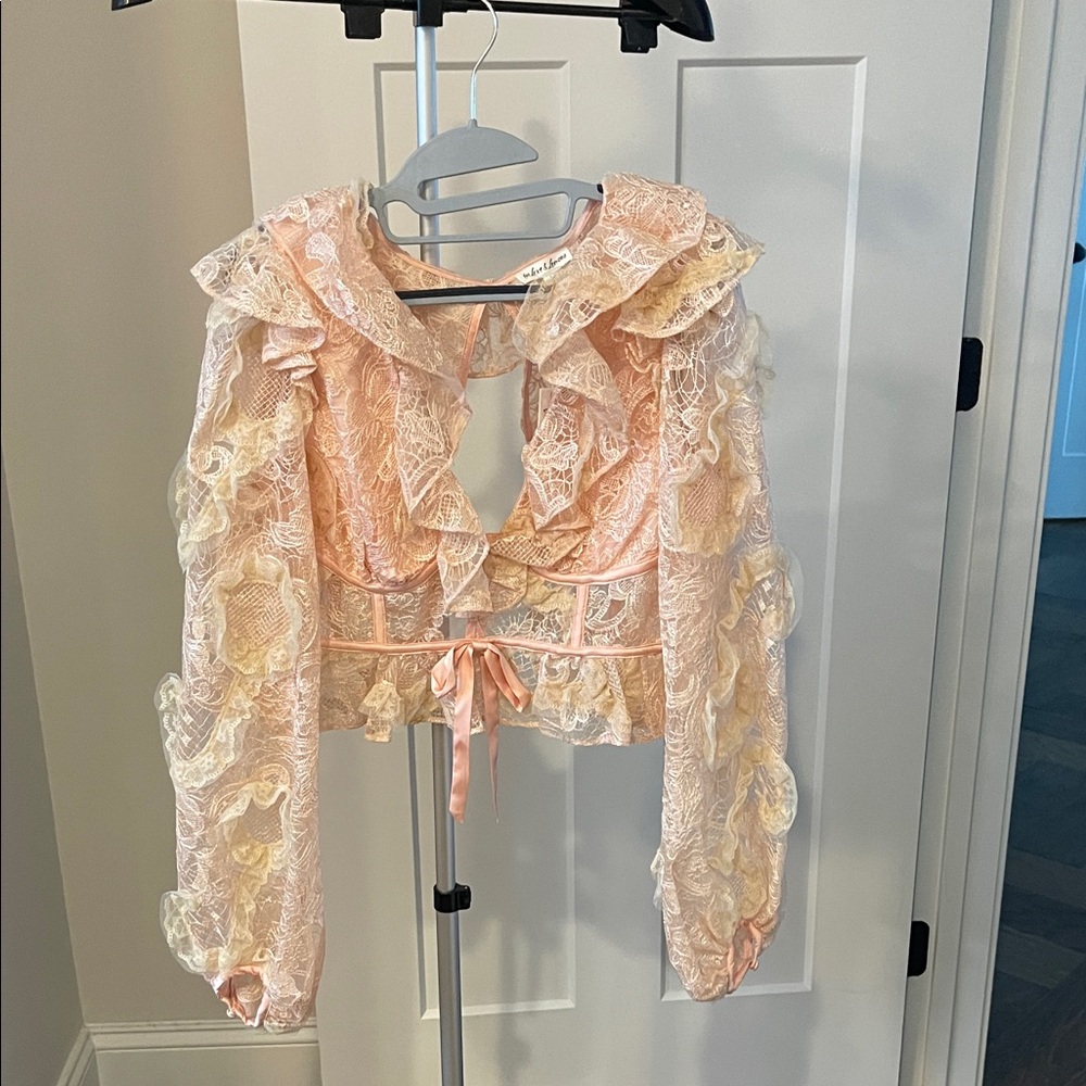 For Love And Lemons Lace Top in Pink and Cream - Picture 3 of 5